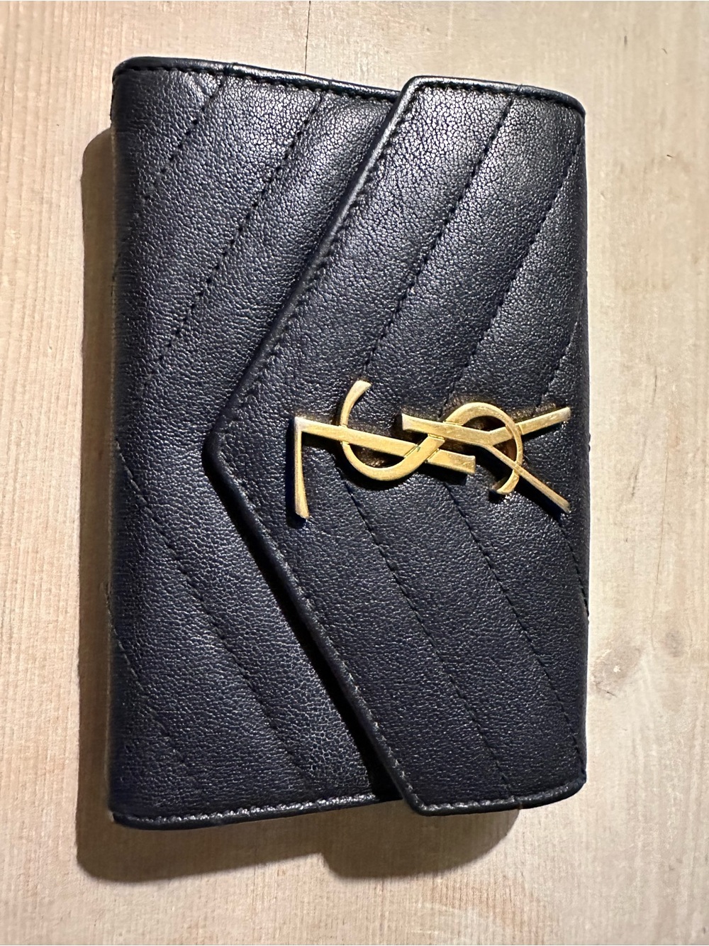 Yves Saint Laurent Navy Quilted Leather Wallet with Gold Logo